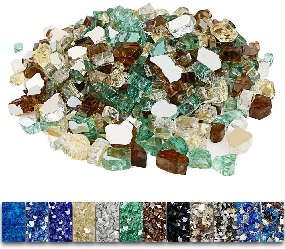 1/2'' Patio Heaters Fire Glass Reflective Tempered Gold Green Copper Fire Rock for Fire Pits, Fireplace and Fire Bowl10 LBS - Mycitystee