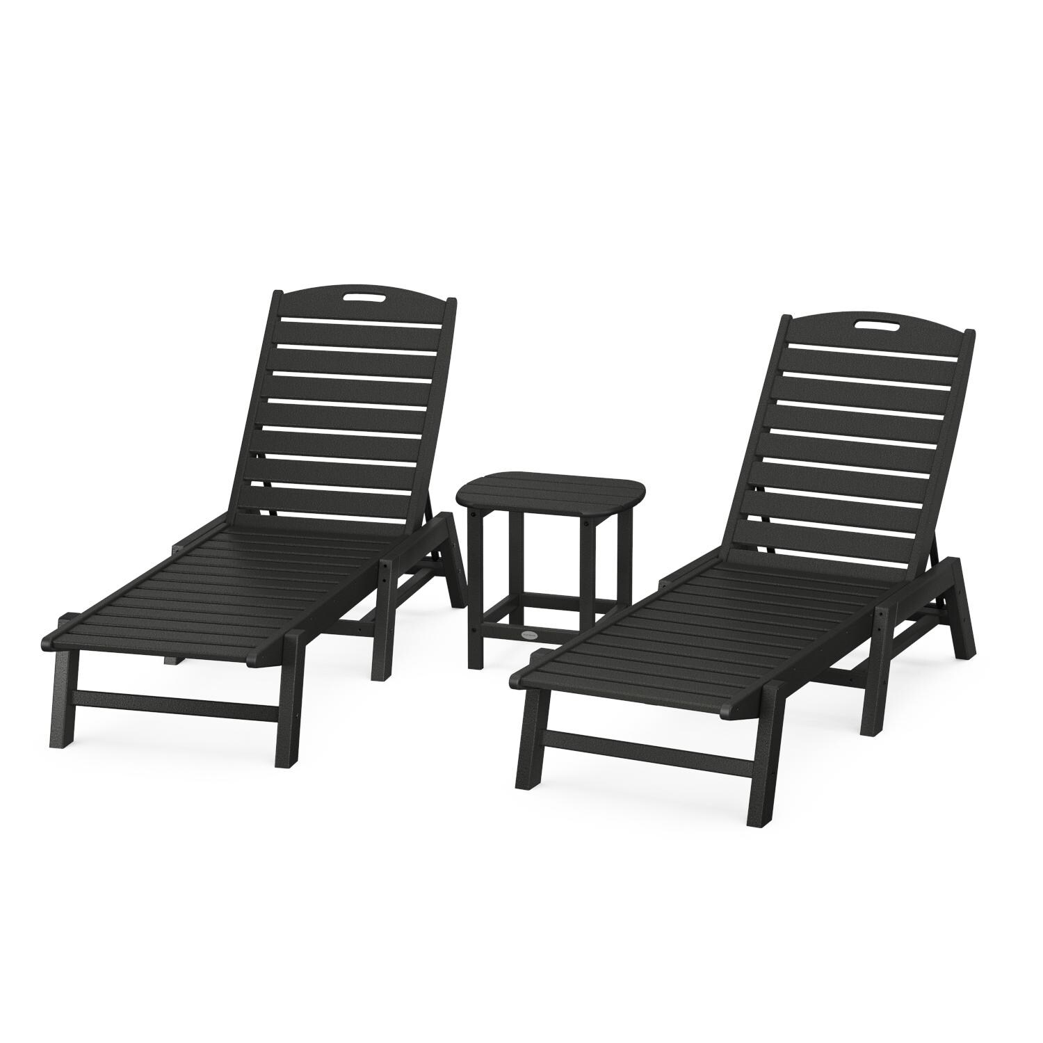 POLYWOOD Nautical 3-Piece Chaise Lounge Set W/South Beach 18 Inch Side Table - Mycitystee