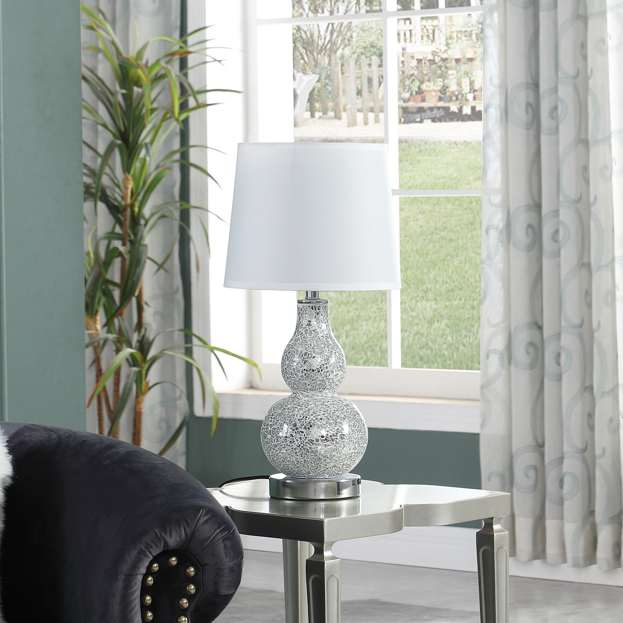 19.5 In. Mirror Glass Mosaic Silver Polyresin Table Lamp - Mycitystee