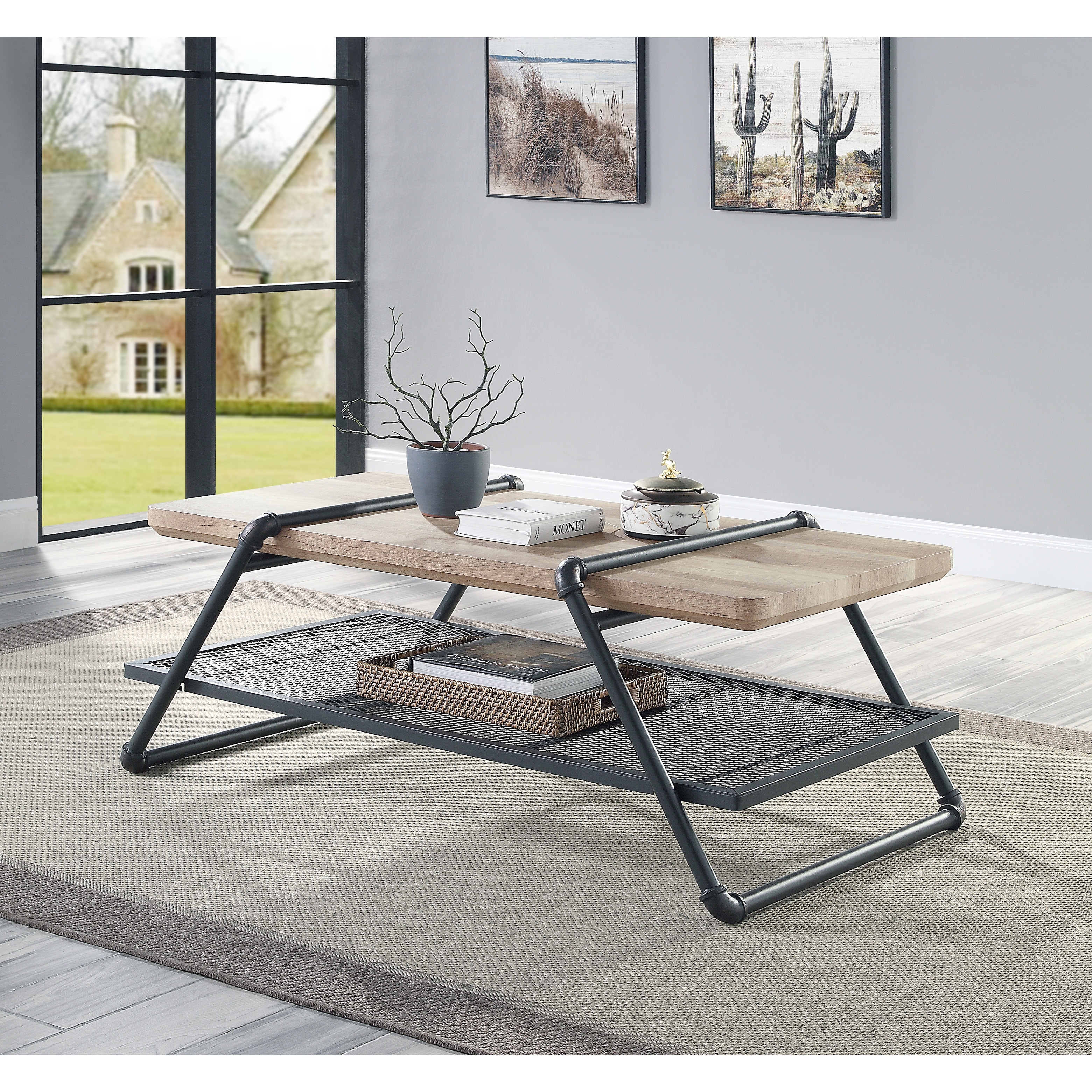 ACME Brantley Coffee Table in Oak and Sandy Gray Finish - Mycitystee