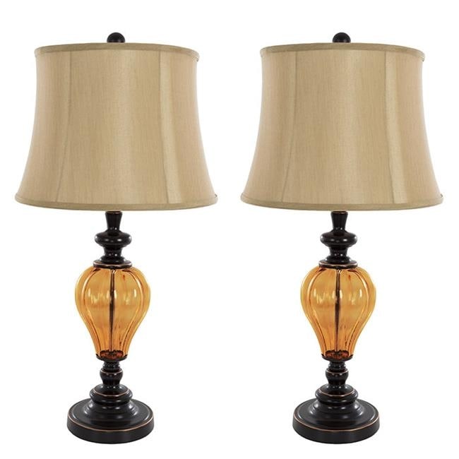 Table Lamps Set of 2， Amber Glass (2 LED Bulbs included) by - Mycitystee