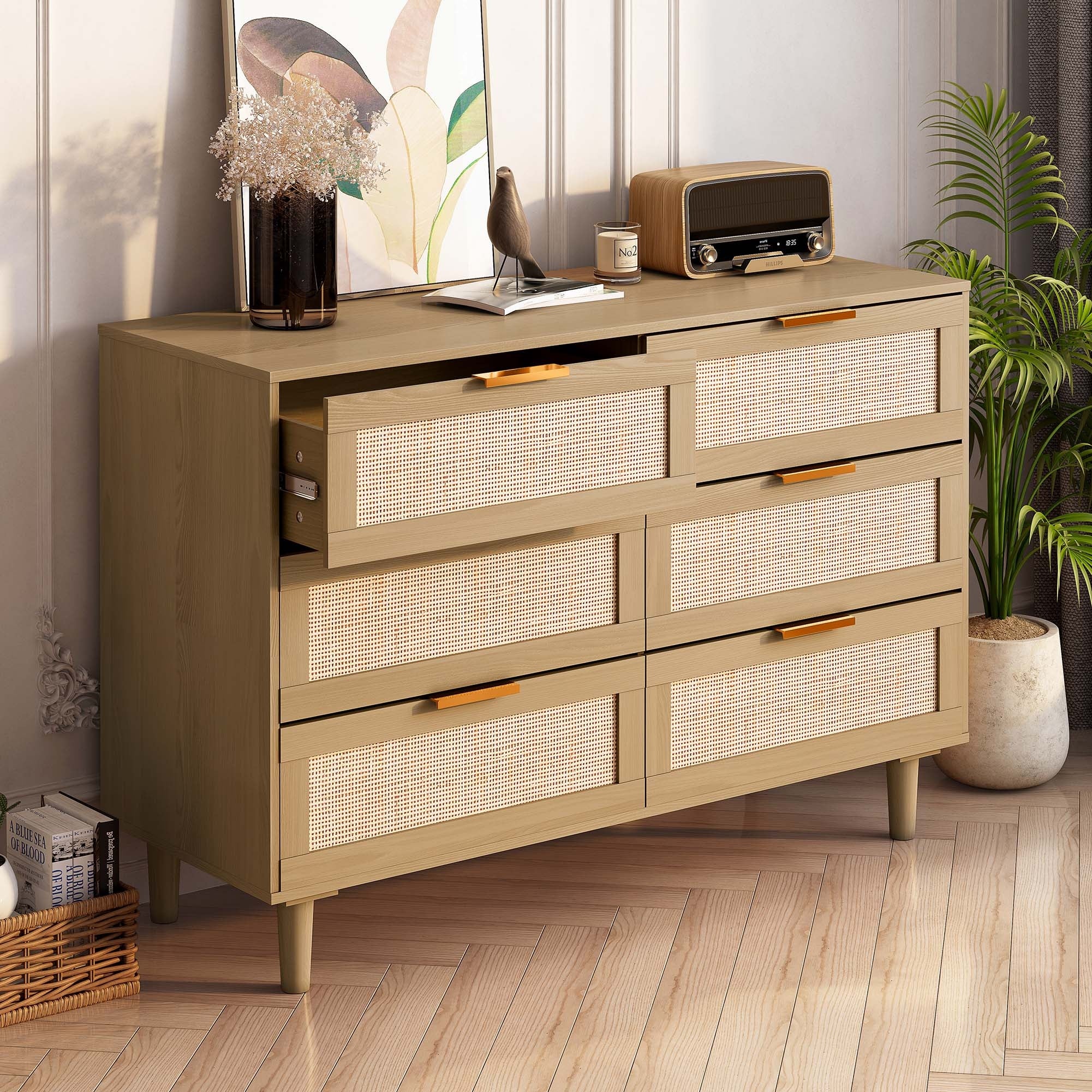 Modern 6 drawers Rattan dresser Rattan Drawer - - 37074955 - Mycitystee