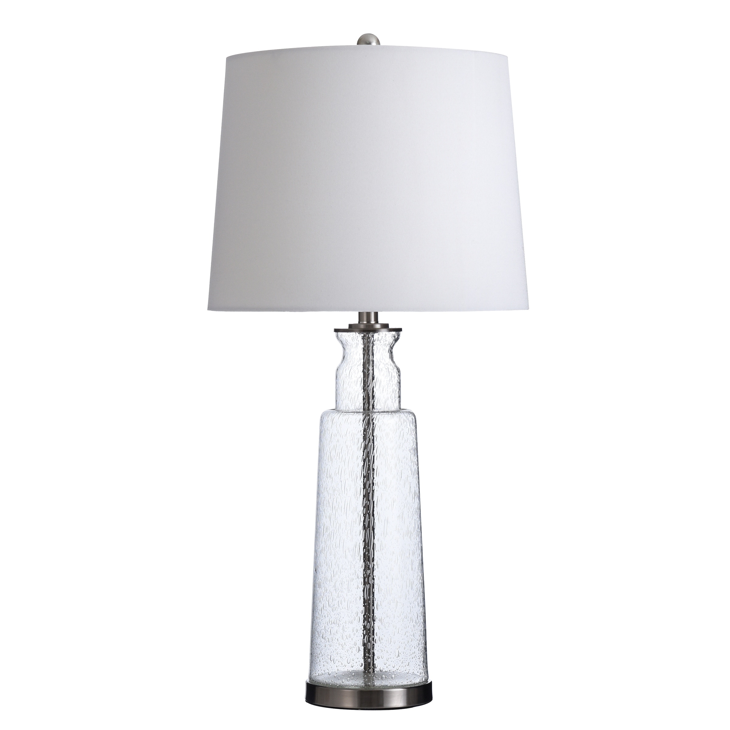 StyleCraft Clear Seeded With Brass Steel Table Lamp - White Hardback Fabric Shade - Mycitystee