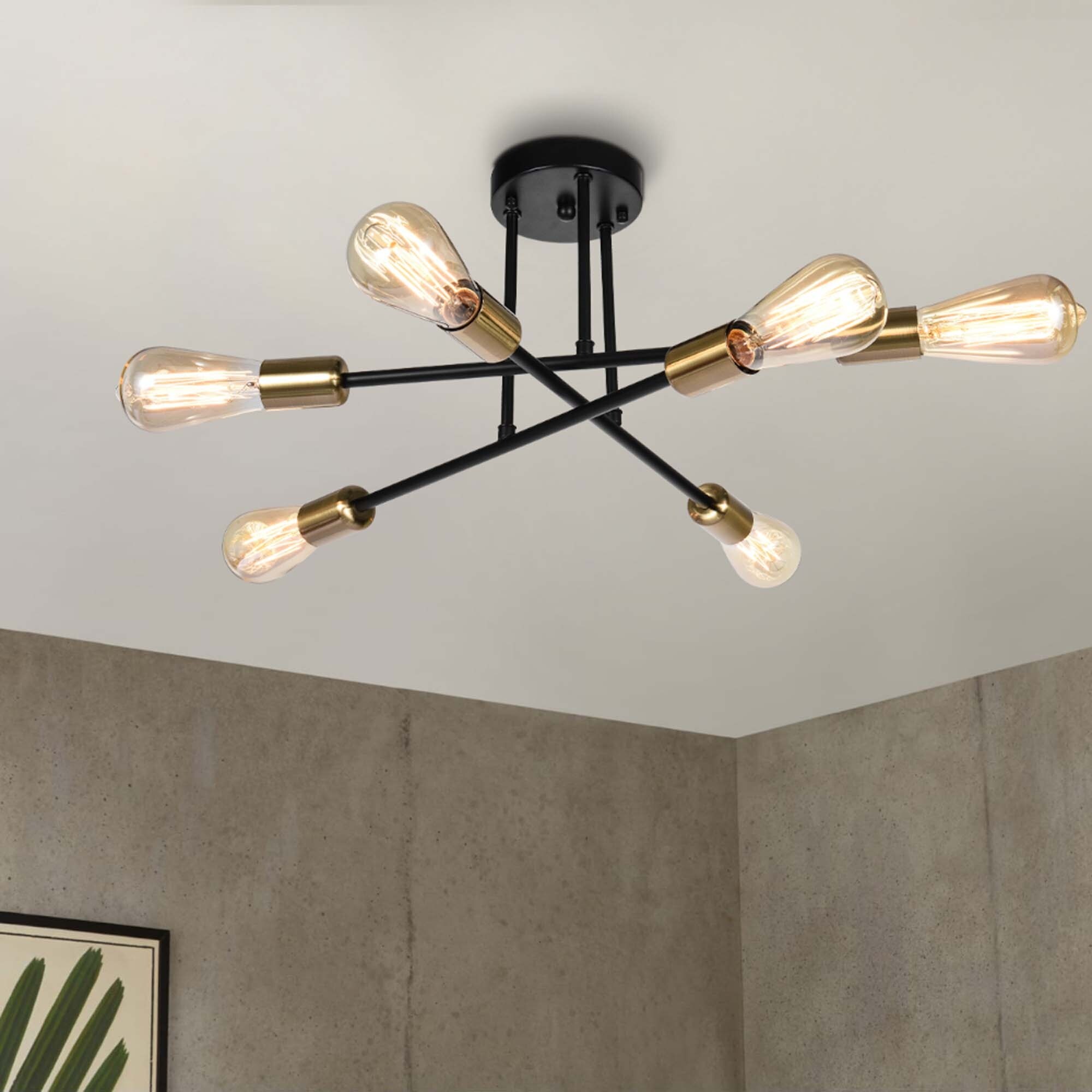 6 - Light Modern Metal 23.62'' Sputnik Semi-Flush Mount Ceiling Light - Mycitystee