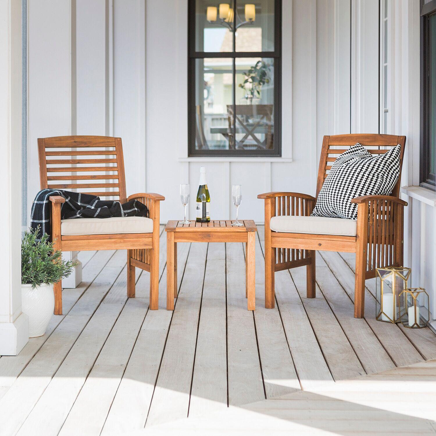 Ultimate Patio Horizon Way 3 Piece Brown Acacia Patio Conversation Set W/ Natural Cushions - Mycitystee