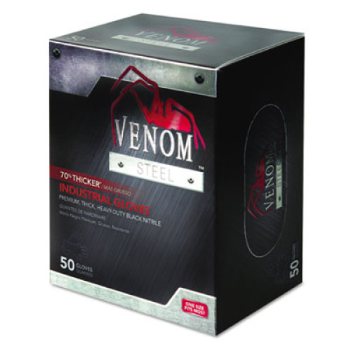 Medline Venom Steel Industrial Nitrile Gloves， Large， Black， Powder-Free， 50/Box (VEN6045N) - Mycitystee