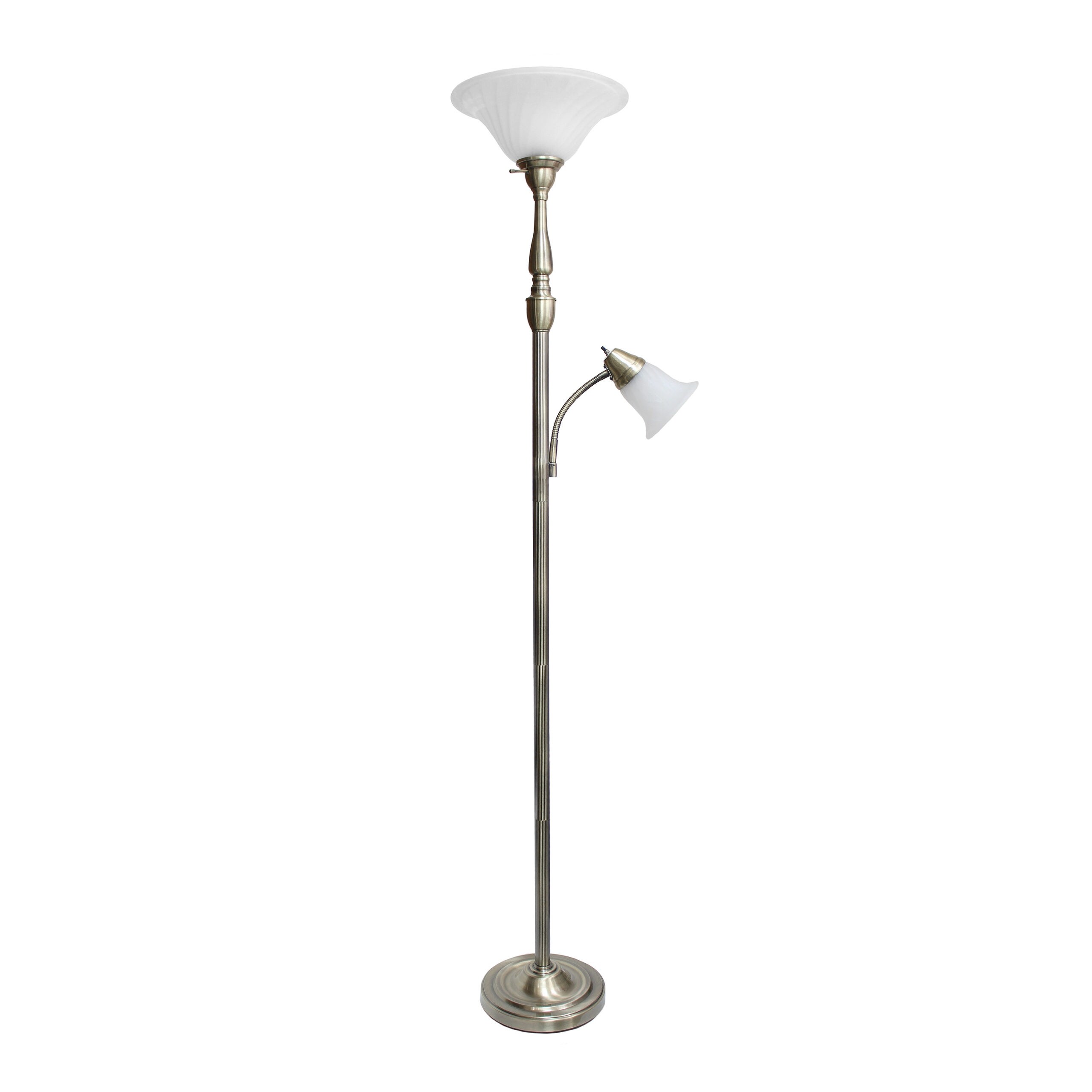 Elegant Designs 2 Light Mother Daughter Floor Lamp with White Marble Glass - L: 13.25