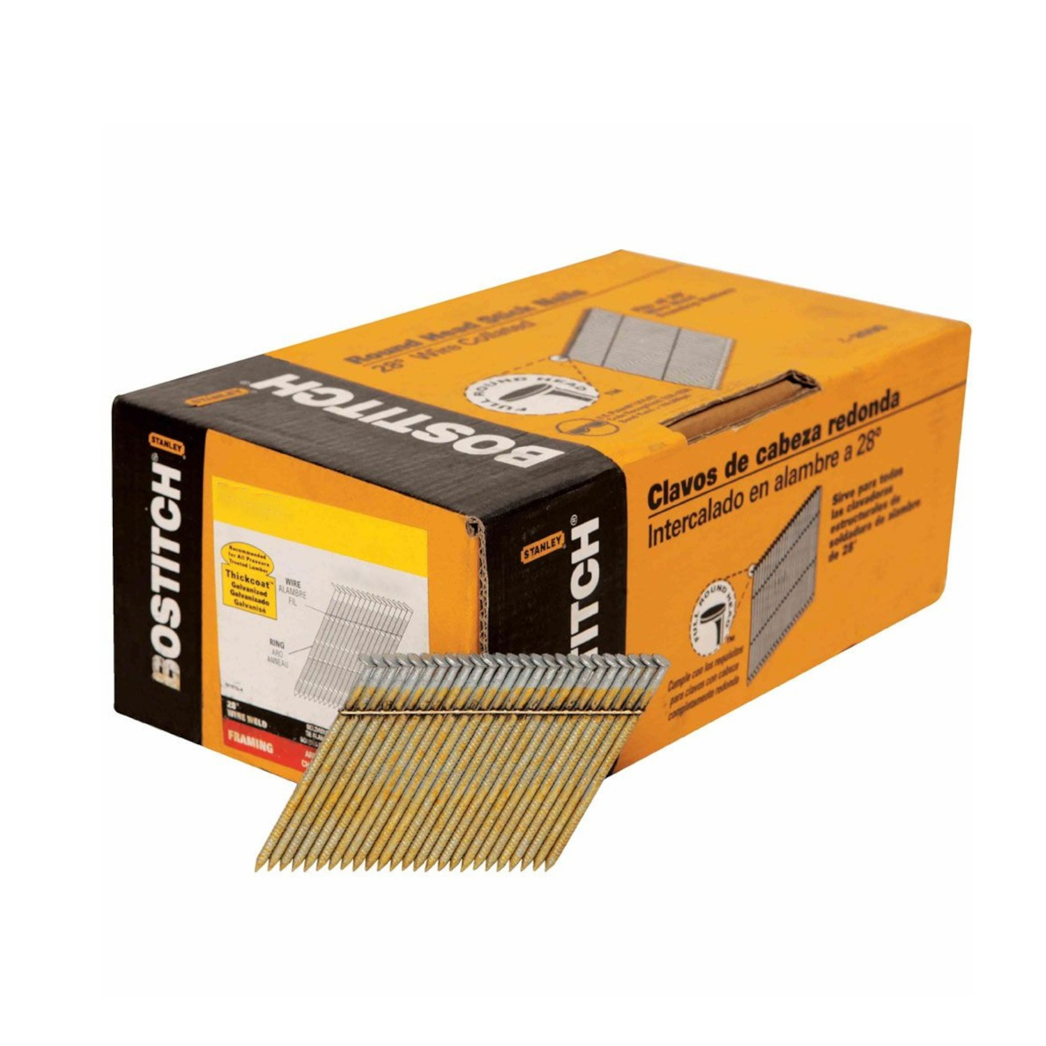 Bostitch 3 in. 10 Ga. Angled Strip Coated Stick Nails 28 deg 2，000 pk - Mycitystee