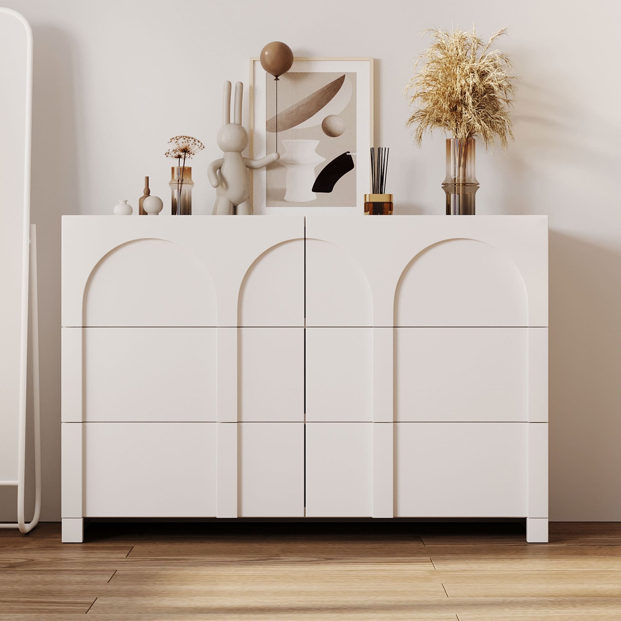 White Modern Style Rubber Wood Structure six-Drawer Chest - - 37703476 - Mycitystee
