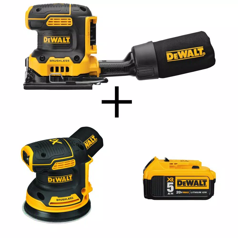 DEWALT 20-Volt MAX XR Cordless Brushless 1/4 Sheet Sander with 5 in. Random Orbital Sander and (1) 20-Volt Battery 5.0Ah and#8211; XDC Depot - Mycitystee