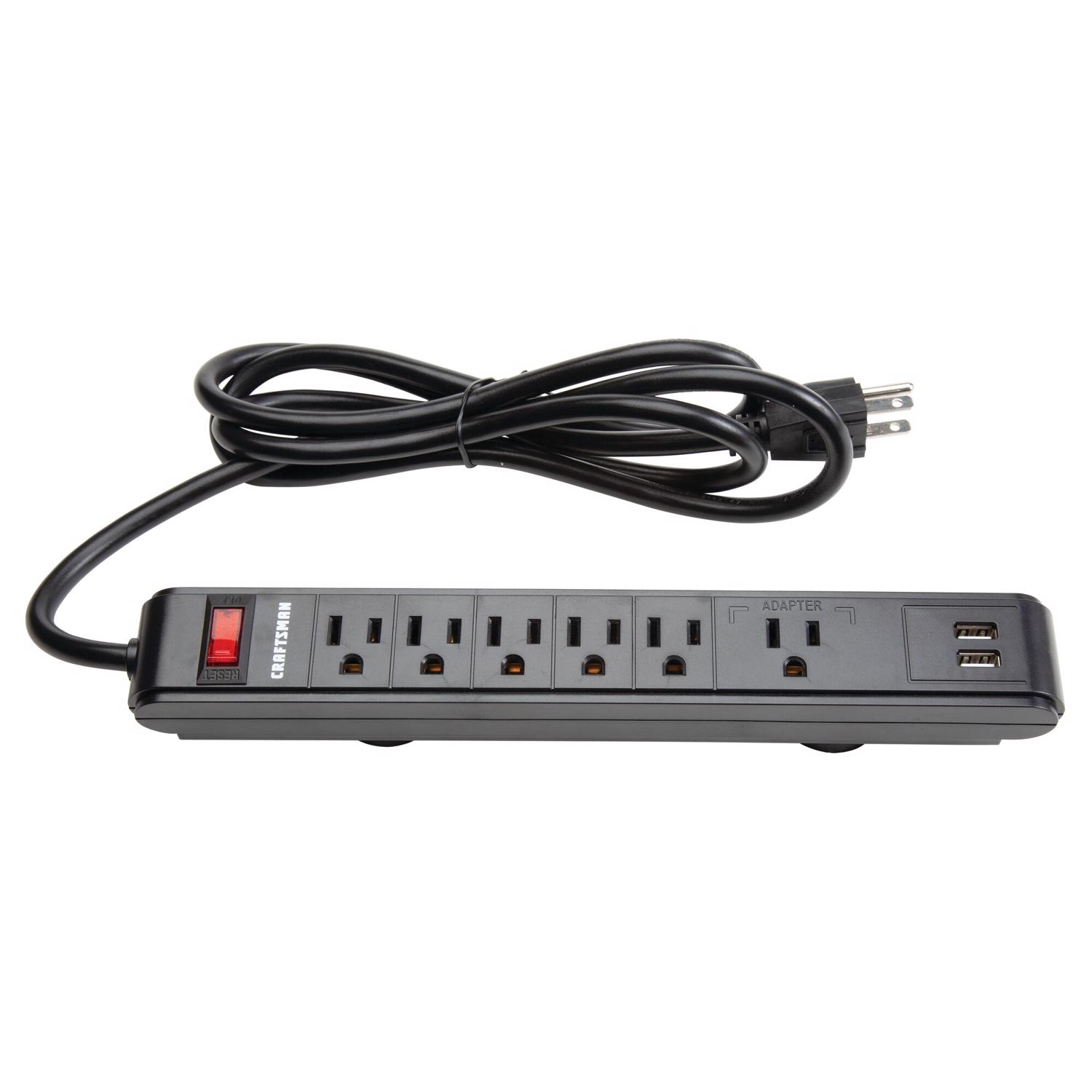 Craftsman 6.5 ft. L 6 outlets Power Strip Black - Mycitystee