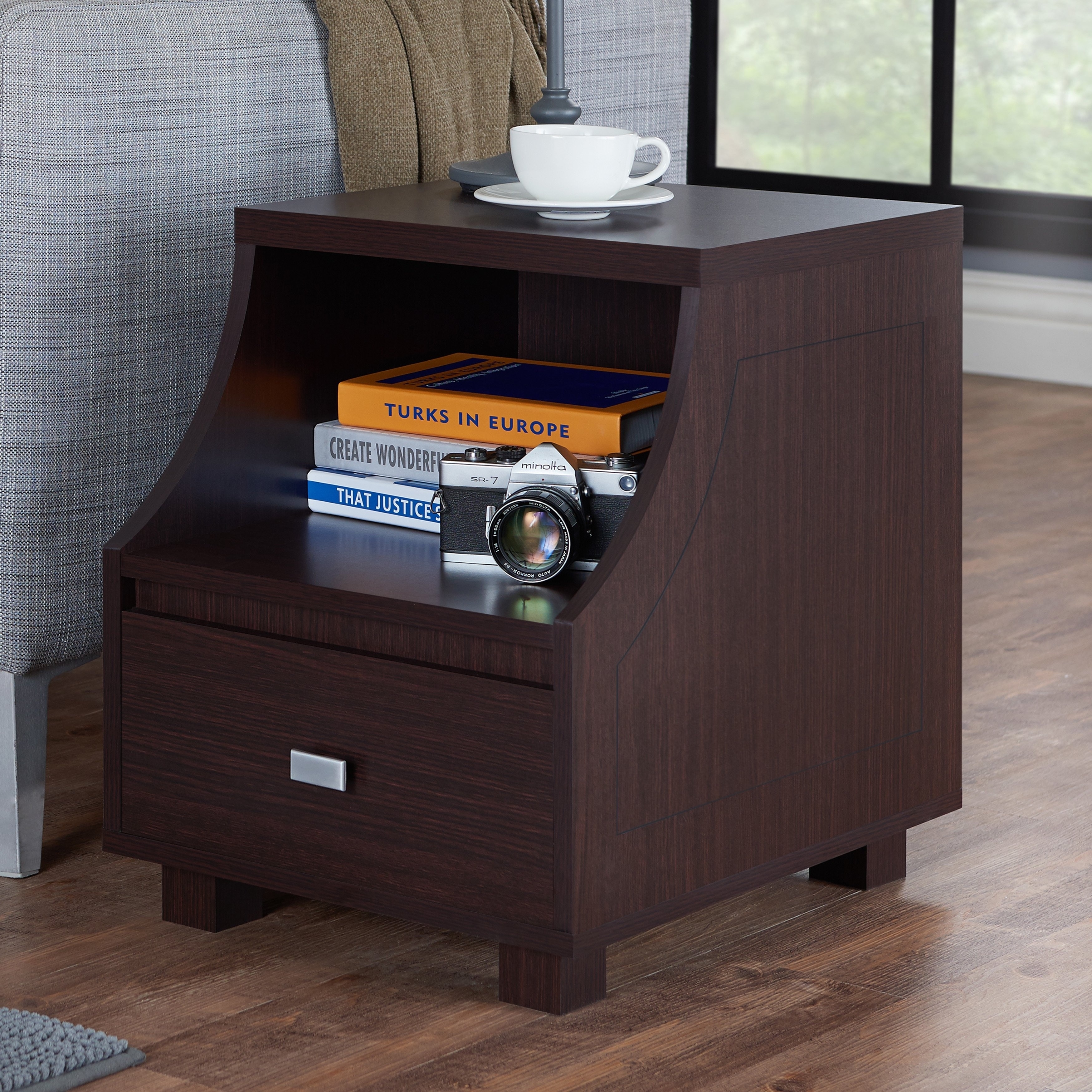 Furniture of America Basa Modern Walnut 16-inch 1-shelf Side Table - Mycitystee