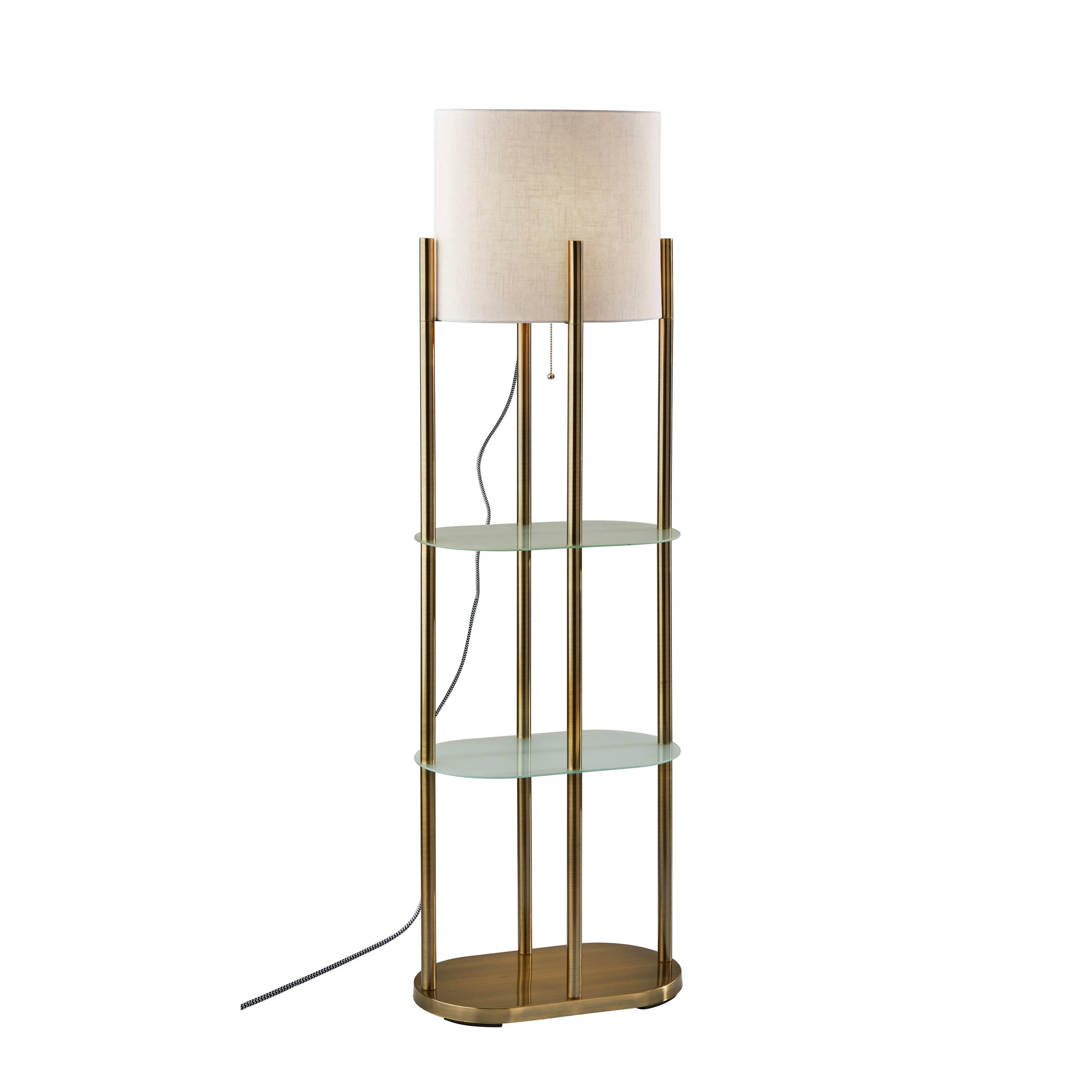 Adesso Norman Brushed Metal and Glass Shelf Floor Lamp - Mycitystee