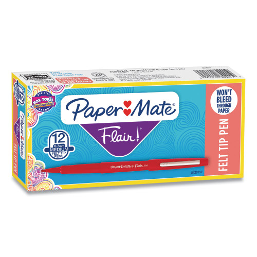 Paper Mate Point Guard Flair Stick Porous Point Pen， Medium 0.7mm， Red Ink/Barrel， Dozen (8420152) - Mycitystee