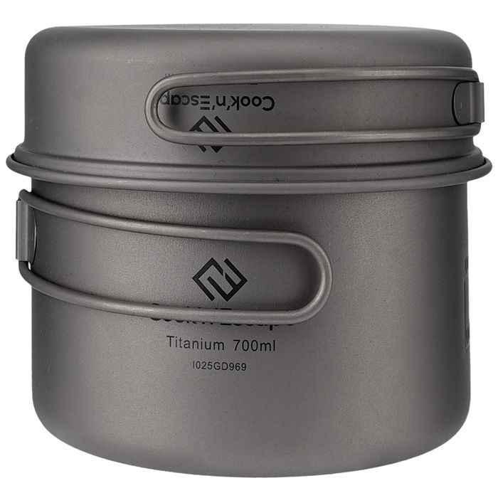 COOK'N'ESCAPE Titanium Hiking Backpacking Cookware Set 700ml Pot 300ml Pan Set Ultralight Camping CA2112 - Mycitystee