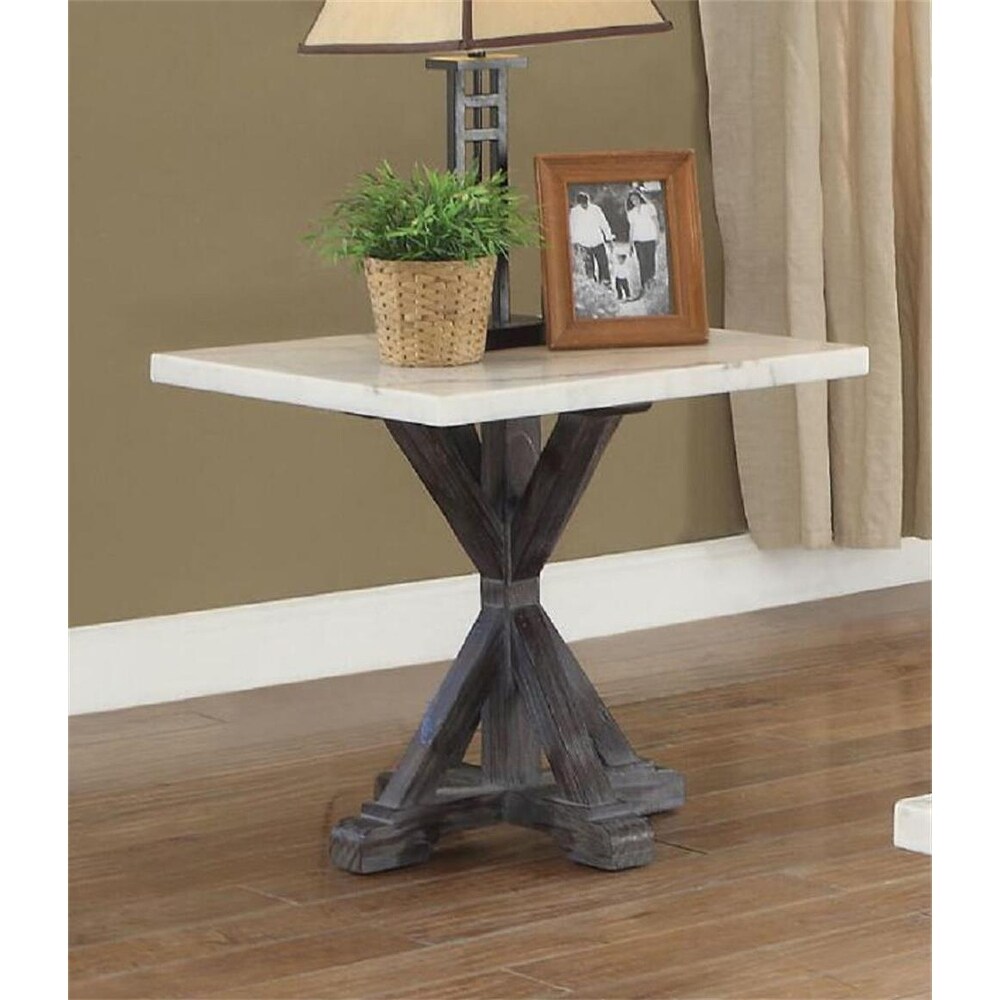 Rectangular Marble End Table， Side Table With X Wooden Frame Leg - Mycitystee