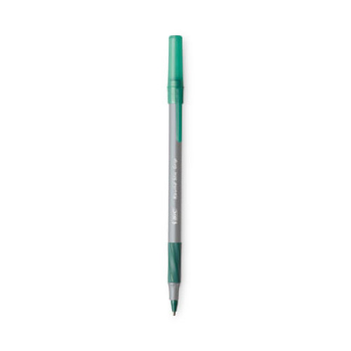 BIC Round Stic Grip Xtra Comfort Stick Ballpoint Pen， 1.2mm， Green Ink， Gray Barrel， Dozen (GSMG11GN) - Mycitystee