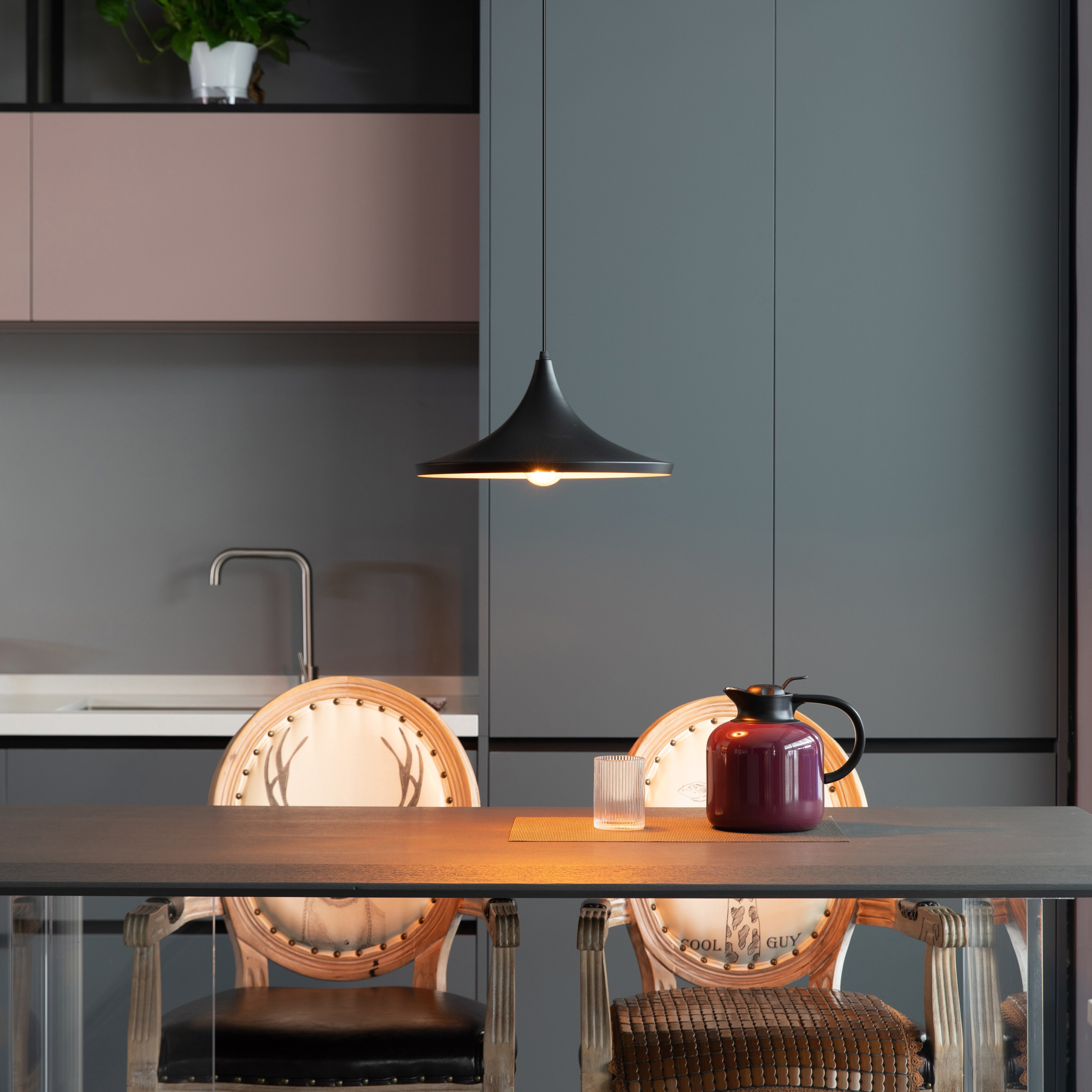 Modern Round Thin Metal Black Pendant Lamp， Ceiling Hanging Light Fixture， Black Decorative Chandelier - Mycitystee
