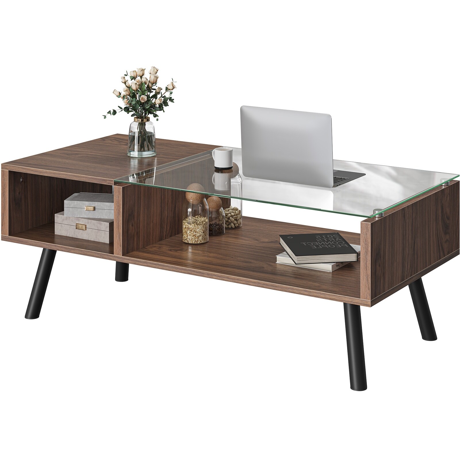 Glass Coffee Table with Storage Shelf - Mycitystee
