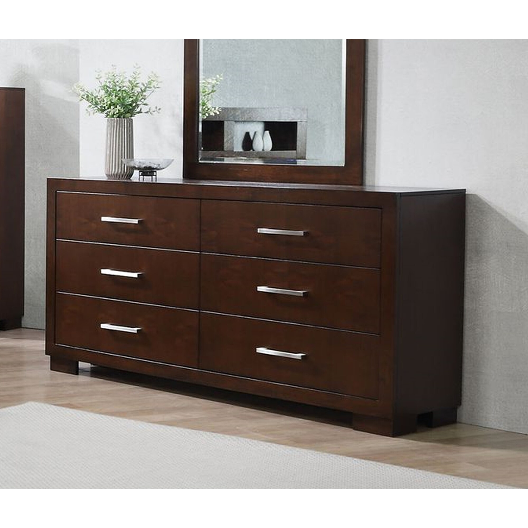 Moline Contemporary Cappuccino Wooden Space-saving 6-Drawer Double Dresser - - 37316687 - Mycitystee