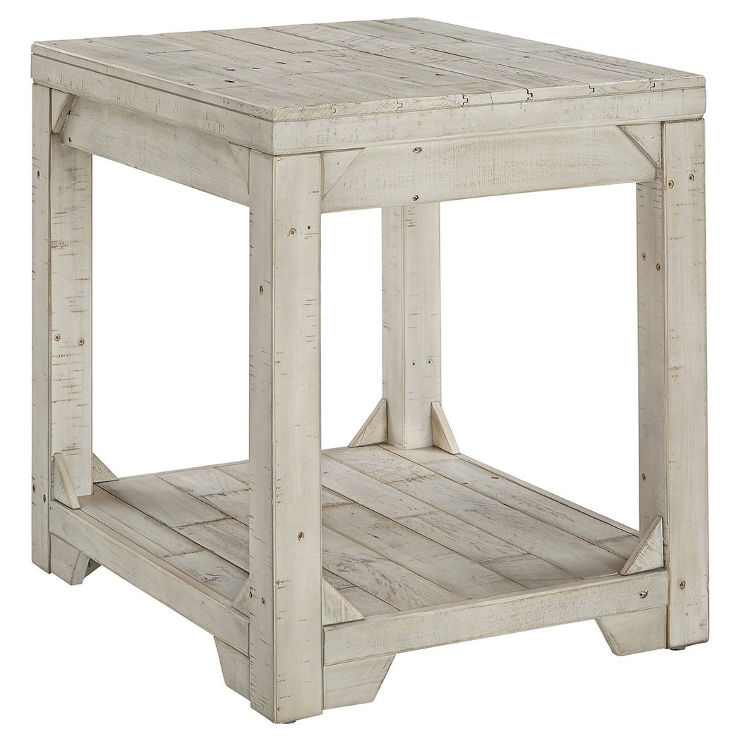 Farmhouse Style Wooden End Table with Plank Design Open Shelf， White - Mycitystee