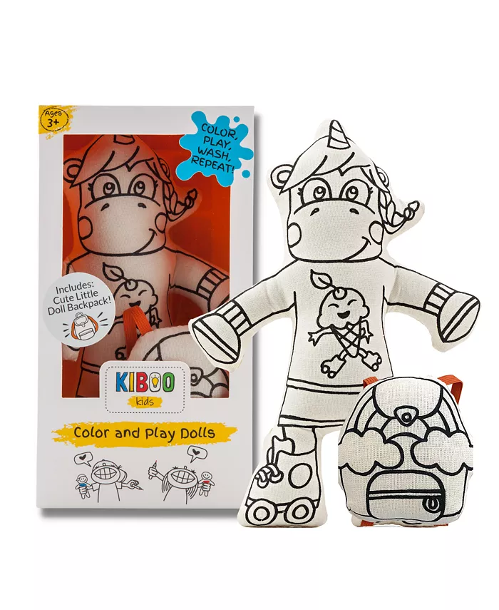 Kiboo Kids Doll and Mini Doll Backpack for Coloring - Unicorn with Mini Rainbow Backpack (+markers) - Mycitystee