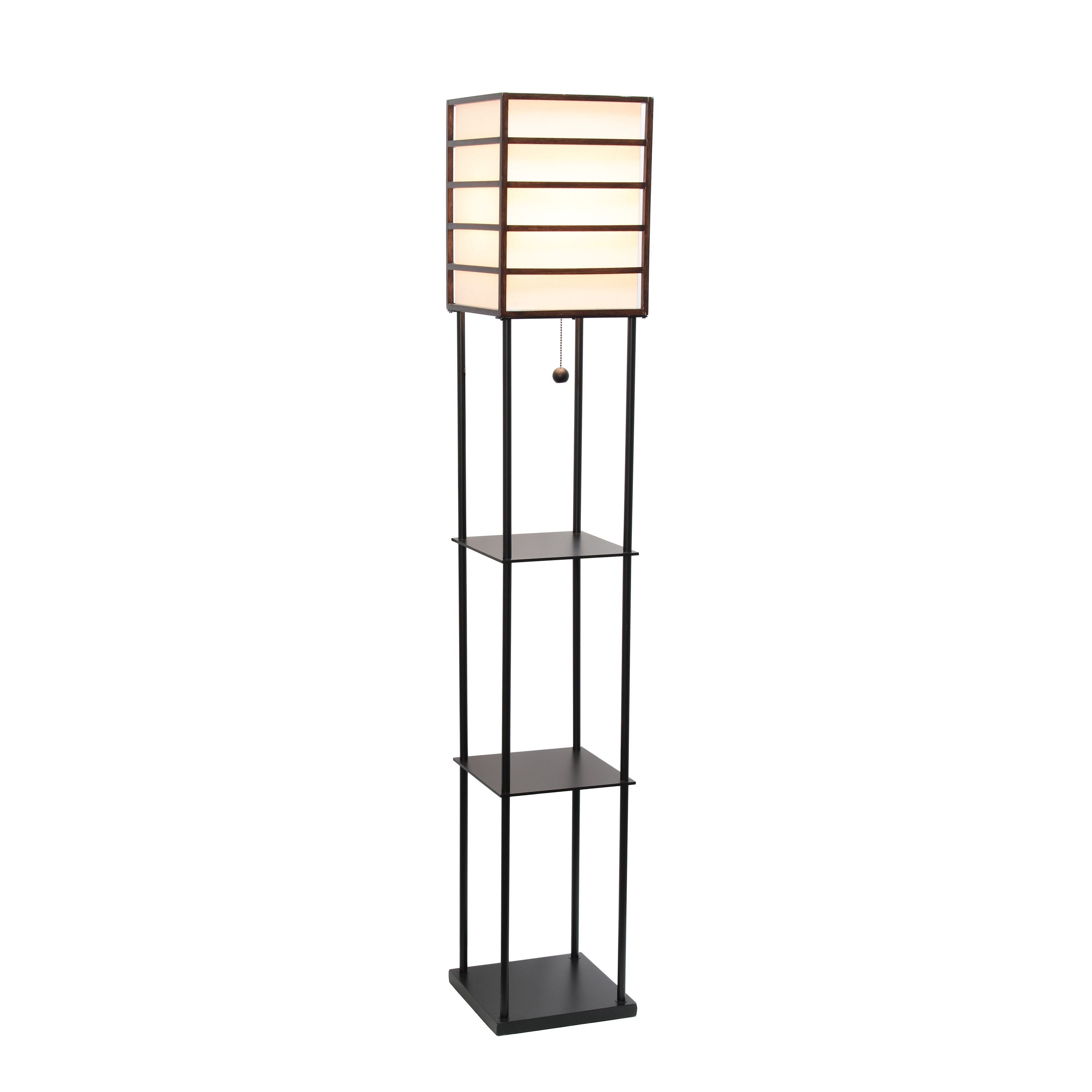 Lalia Home 1 Light Metal Etagere Floor Lamp with Storage Shelves and Linen Shade - L:10