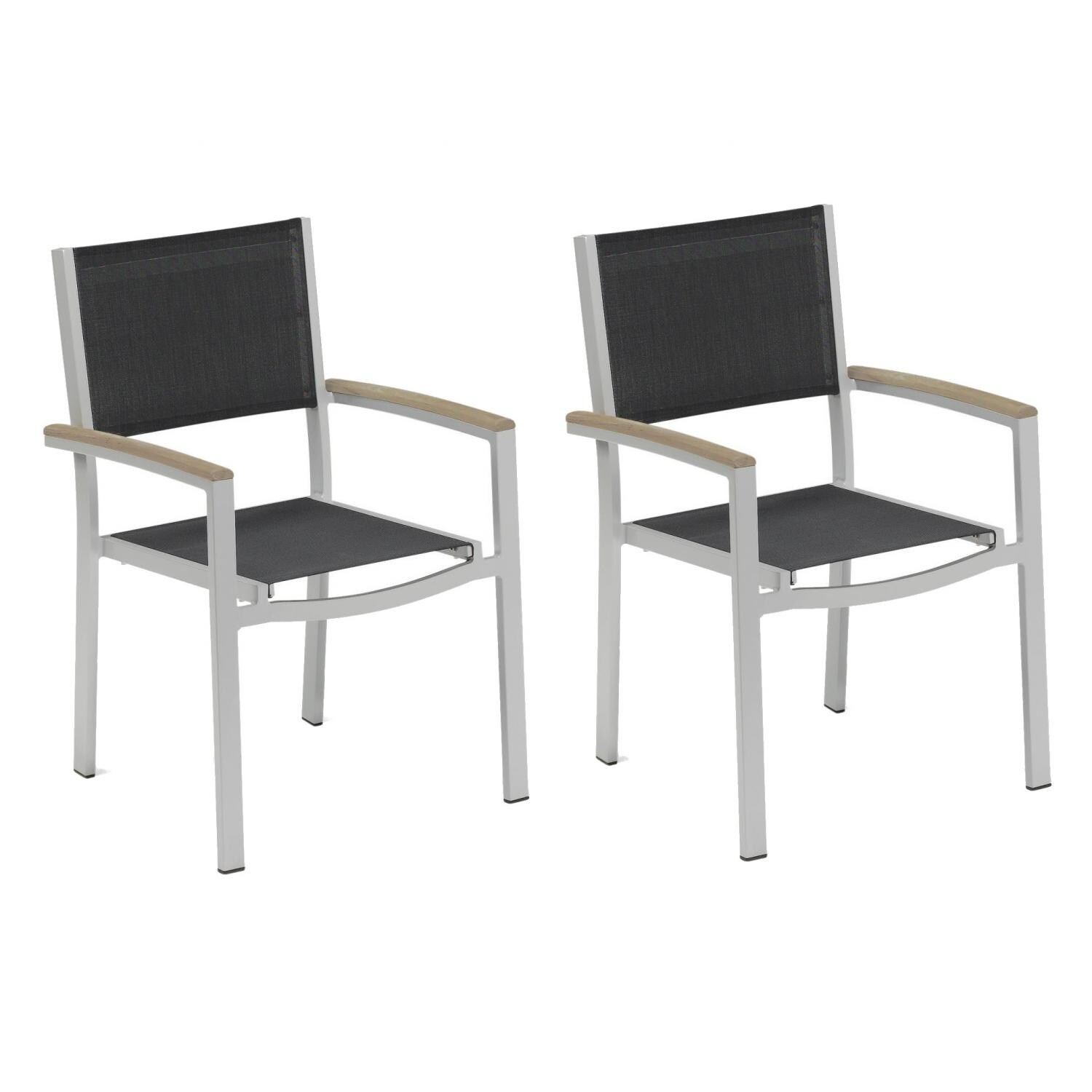 Travira 2 Piece Aluminum Dining Arm Chair Set W/ Black Sling and Tekwood Vintage Arm Caps By Oxford Garden - Mycitystee