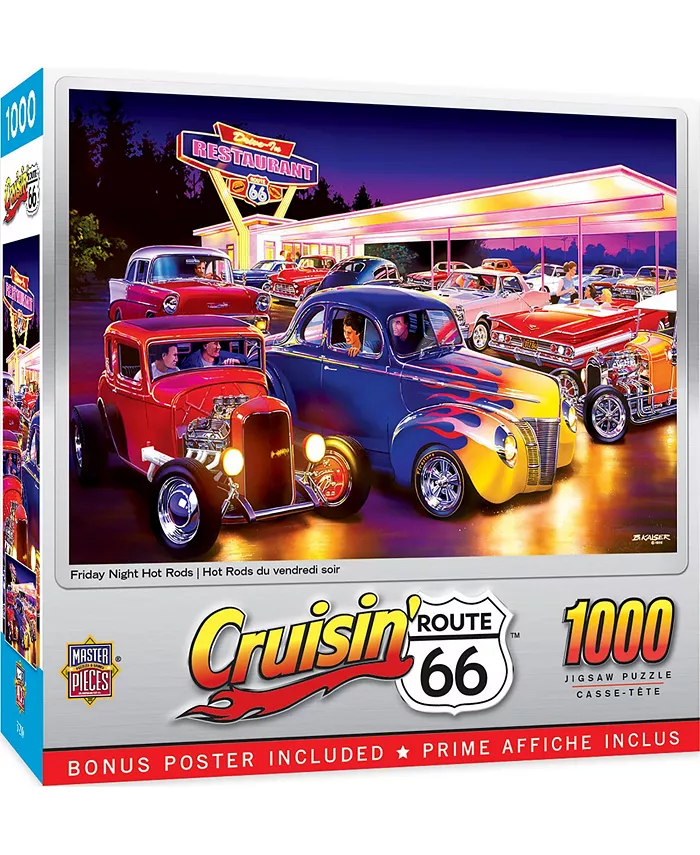 MasterPieces Puzzles Cruisin' Route 66 - Friday Night Hot Rod's 1000 Piece Puzzle - Mycitystee