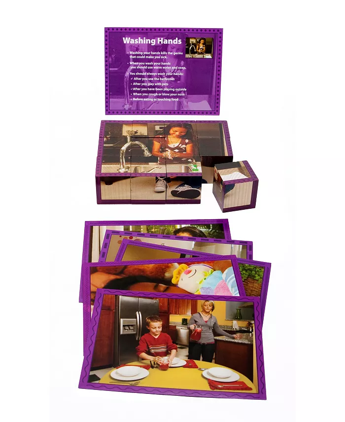 Stages Learning Materials Real Picture Healthy Habits Wooden Cube Puzzle 12 pieces - Mycitystee