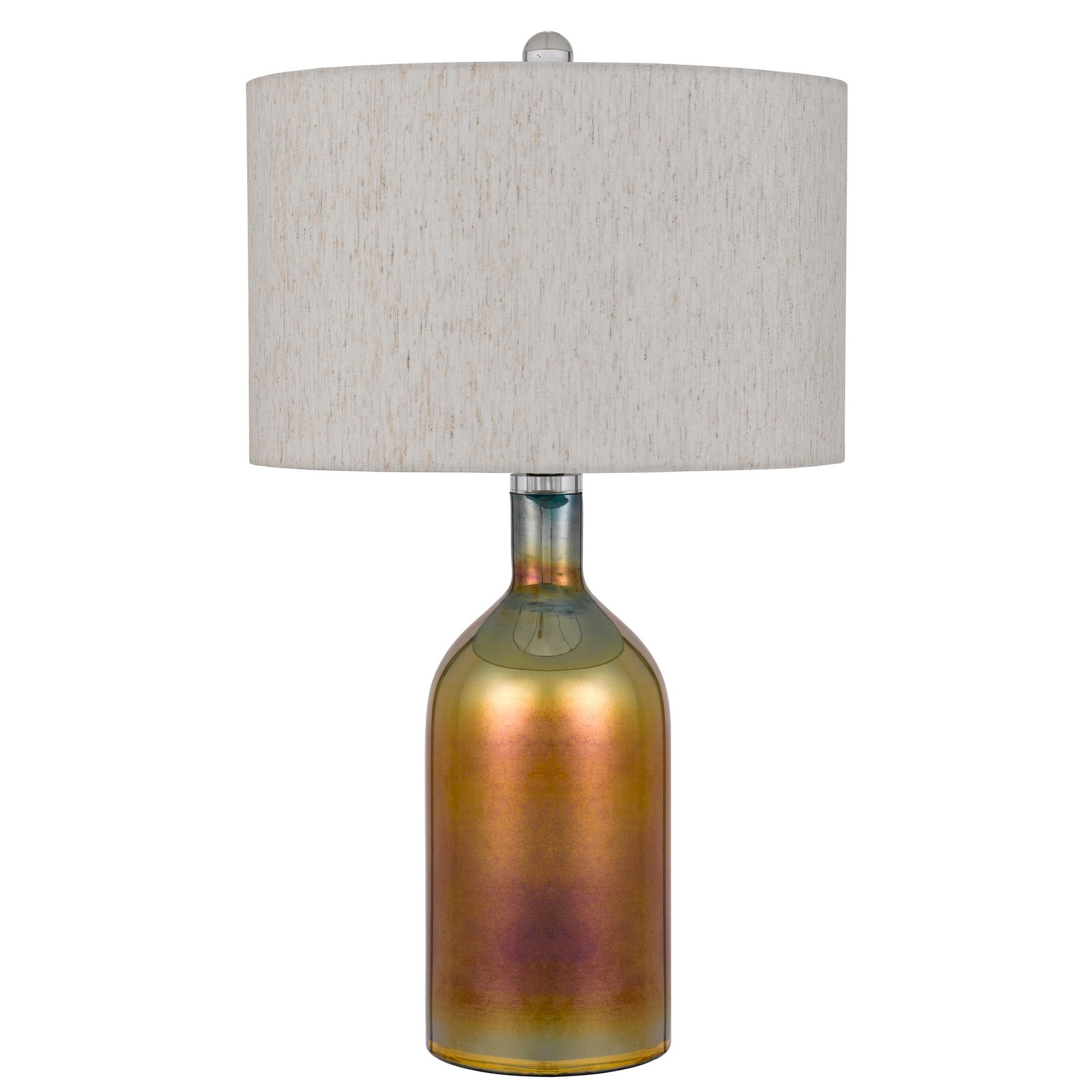 28 Inch Glass Bottle Table Lamp， Drum Shade， Dimmer， Bronze - Mycitystee