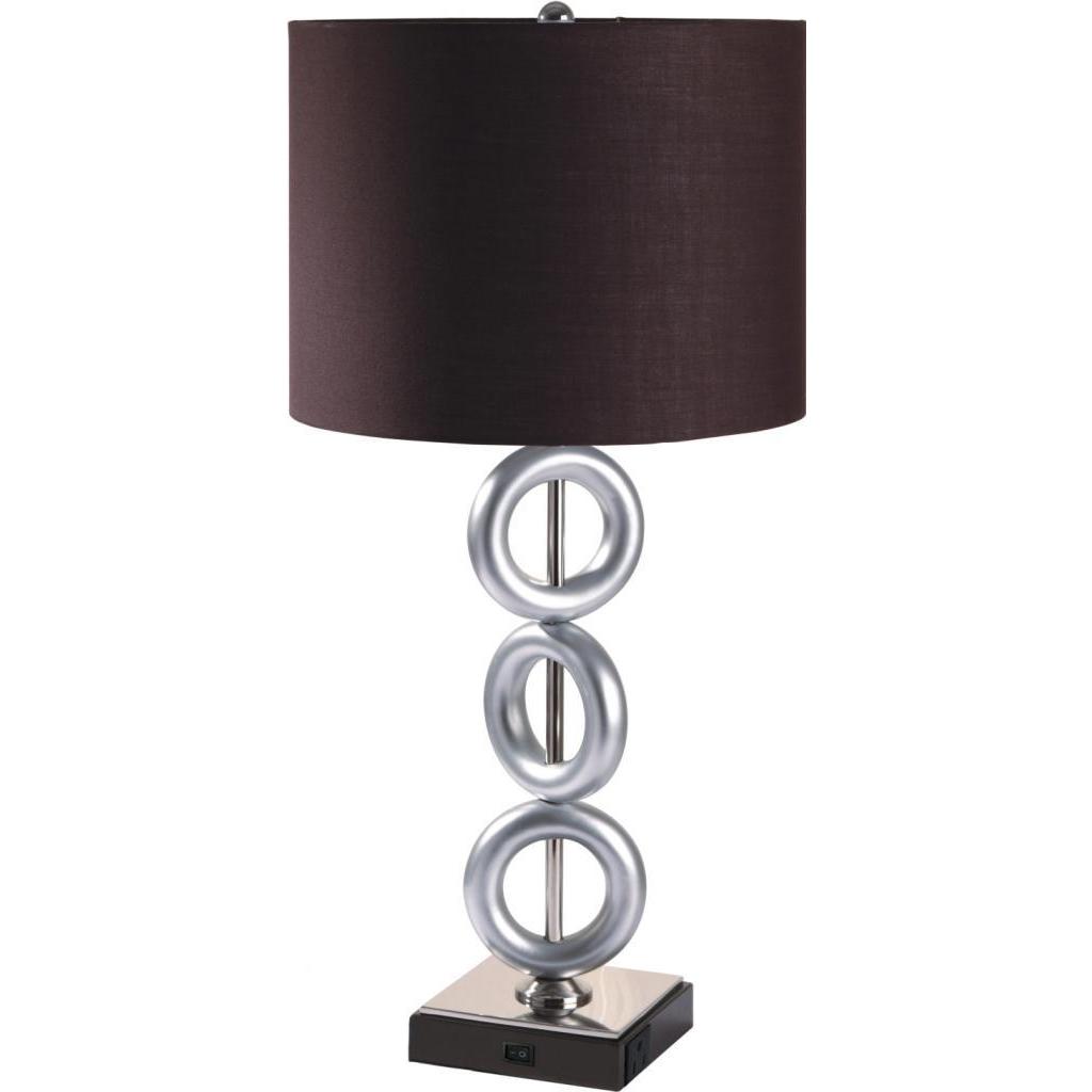 Single-light Gunmetal 3-ring Table Lamp with Outlet Base - Mycitystee