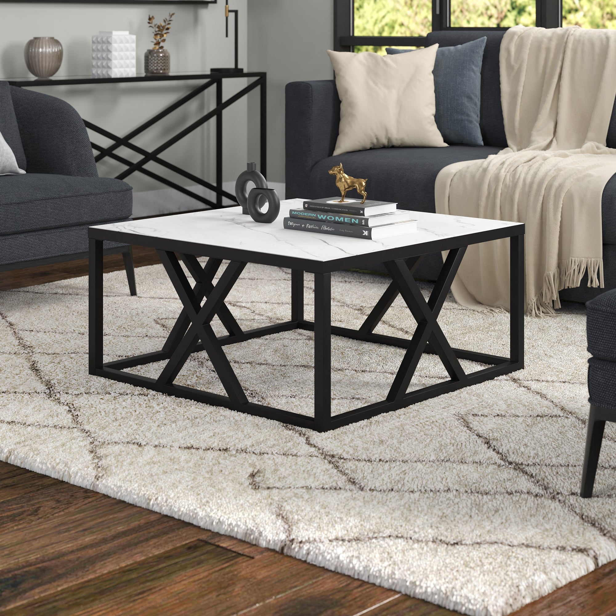 Jedrek 35'' Wide Square Coffee Table with Faux Marble Top - Mycitystee