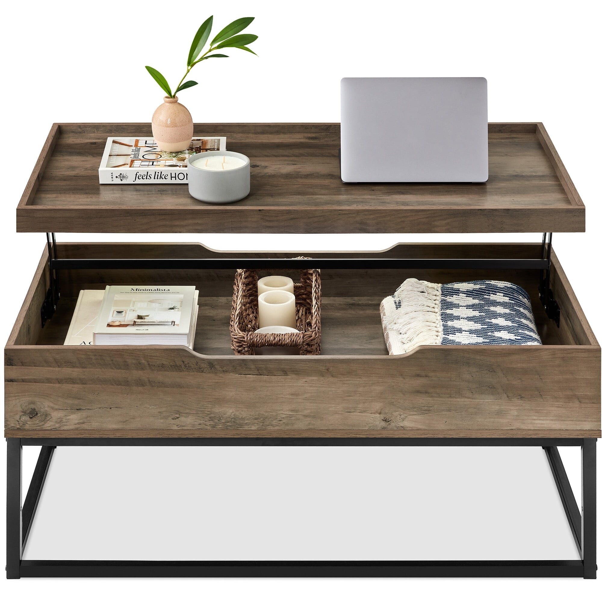 44in Lift Top Coffee Table for Living Room w/ Tray Edge Tabletop， Wood-Grain Finish - Brown - Mycitystee
