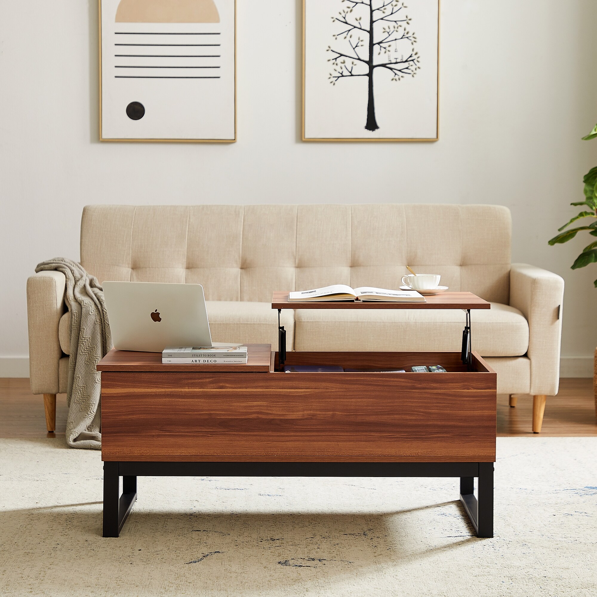 Modern Computer Table，Coffee Table with Liftable and Lowerable Table Top - Mycitystee