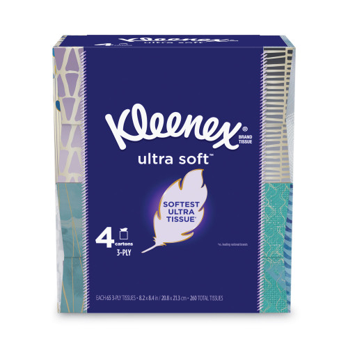Kleenex Ultra Soft Facial Tissue， 3-Ply， White， 65 Sheets/Box， 4 Boxes/Pack， 12 Packs/Carton (50173CT) - Mycitystee