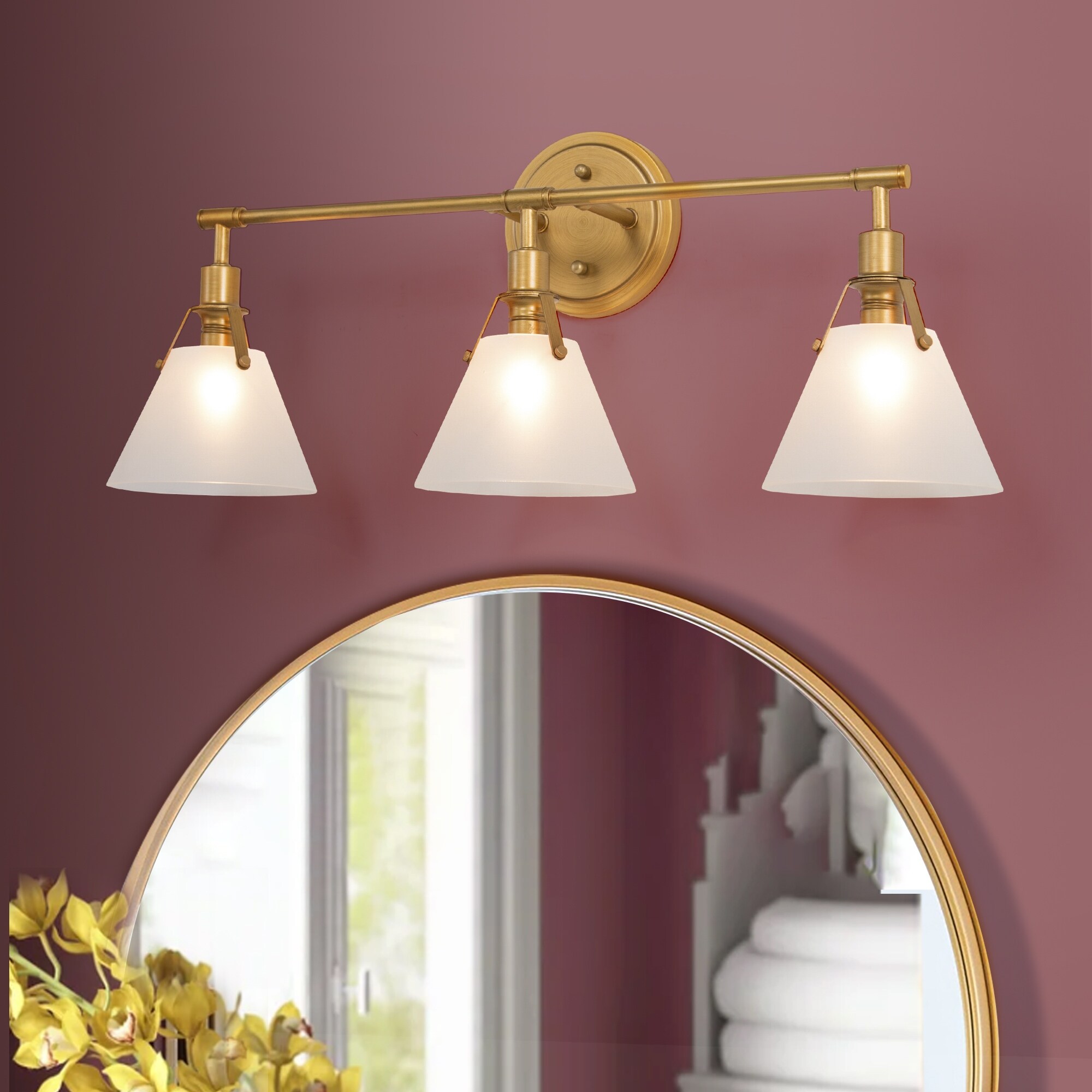 Coney Modern Glam 3-Light Gold Linear Bathroom Vanity Lights Frosted-glass Wall Sconces - Mycitystee
