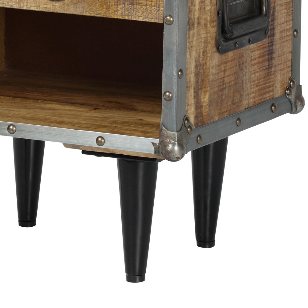 ExBrite Solid Wood End Table Black Metal Legs Rustic Oak Finish - Mycitystee