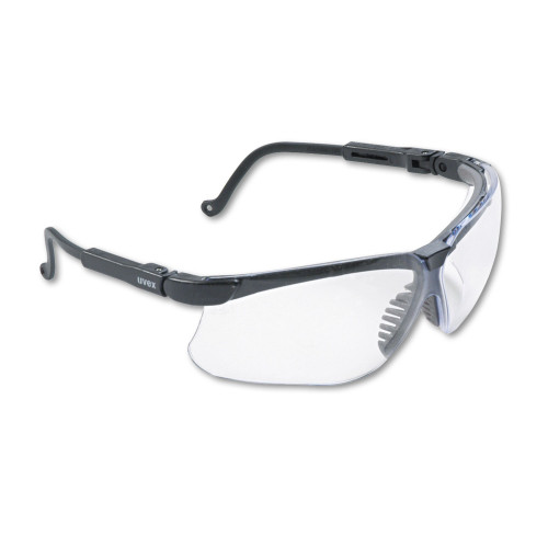 Uvex Genesis Wraparound Safety Glasses， Black Plastic Frame， Clear Lens (S3200) - Mycitystee