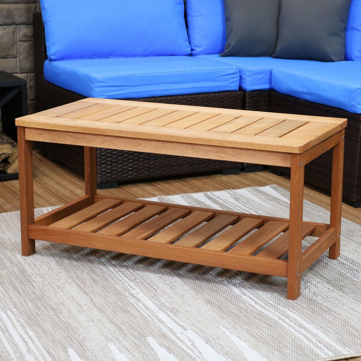 Ultimate Patio 35 1/4 X 18-Inch Rectangular Meranti Wood Outdoor Coffee Table W/ Teak Oil Finish - Mycitystee