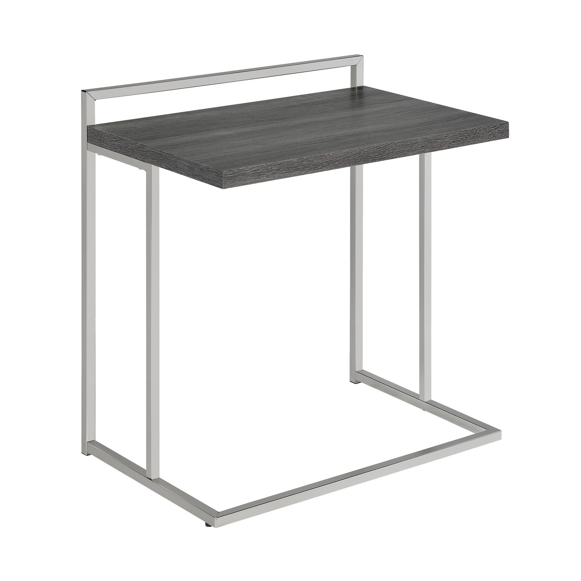 Dey 27 Inch C Shape Side End Table， Weathered Gray Top， Satin Nickel Metal - Mycitystee