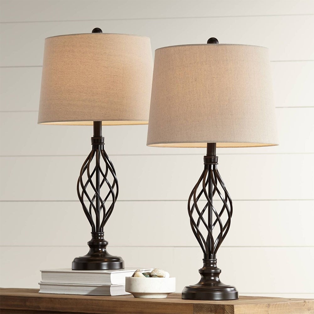 Set of 2 Traditional Table Lamps Bronze Iron Scroll - 13.5