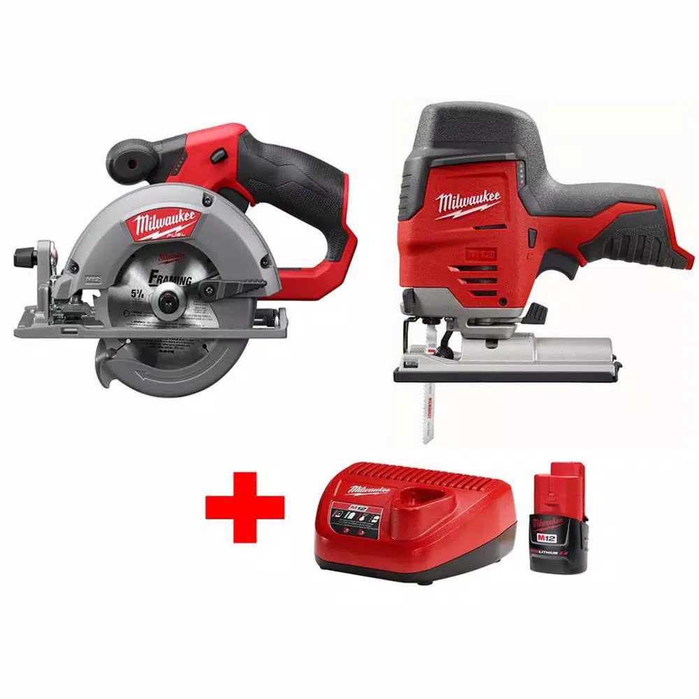 Milwaukee M12 12-Volt Lithium-Ion Cordless Jig Saw and 5-3/8 in. Circular Saw Combo Kit W/ (1) 2.0Ah Battery and Charger and#8211; XDC Depot - Mycitystee