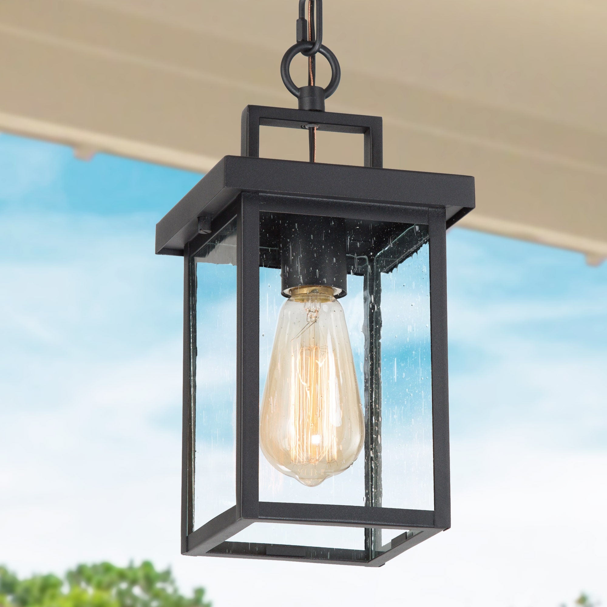 Modern 1-Light Black Outdoor Light Patio Exterior Hanging Lantern Pendant Lights - L 6