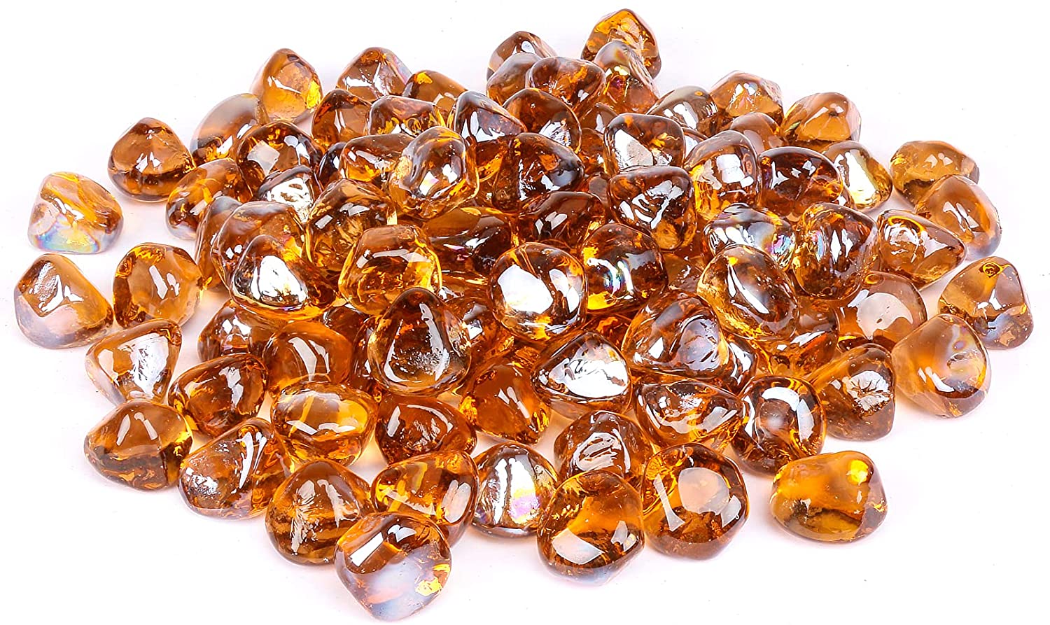 1'' High Luster Reflective Tempered Pink Champagne Fire Glass Diamonds Rock for Fire Pit, Fireplace, 10 LBS Kit - Mycitystee