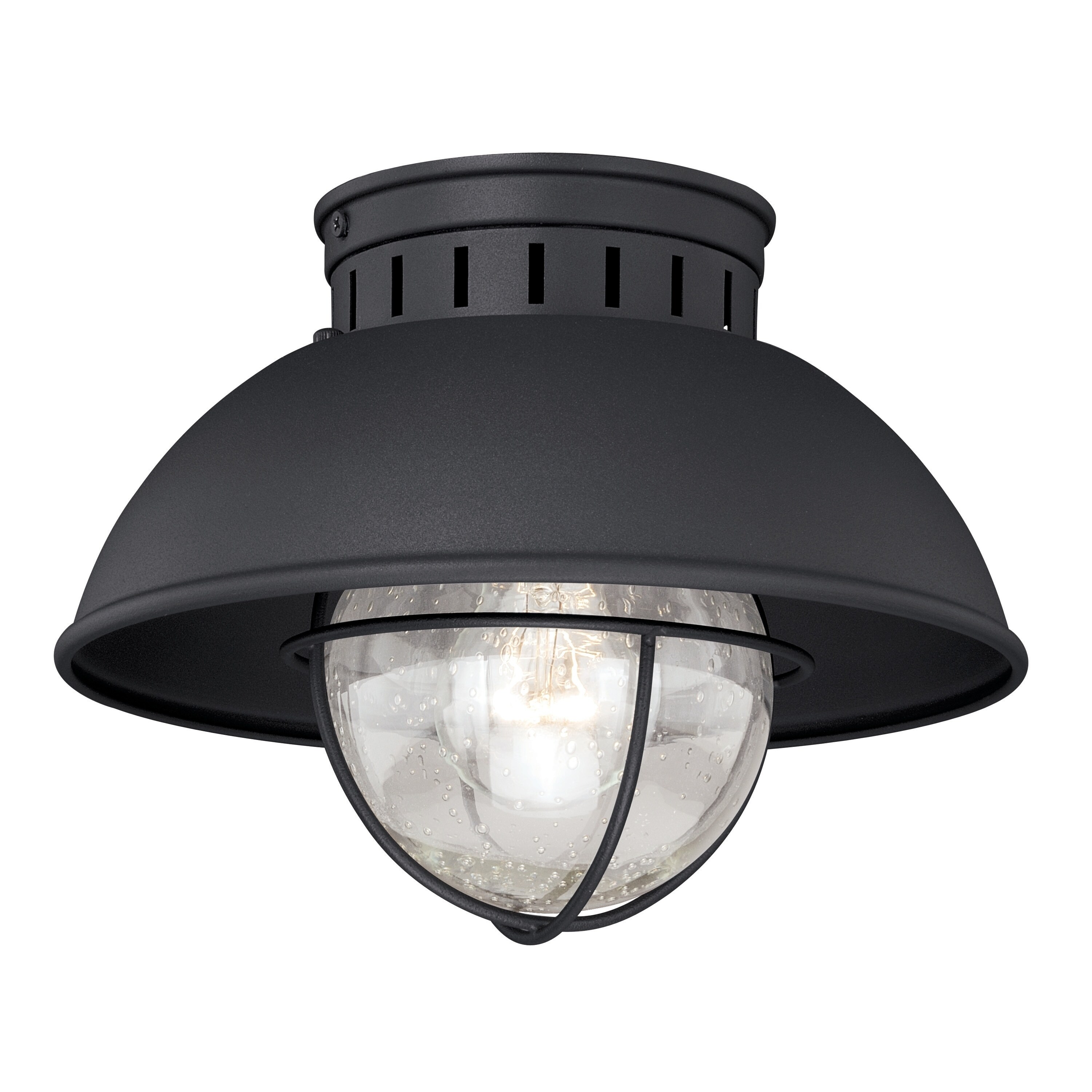 Harwich Black Coastal Barn Dome Outdoor Flush Mount Ceiling Light Clear Glass - 10-in W x 7.75-in H x 10-in D - Mycitystee