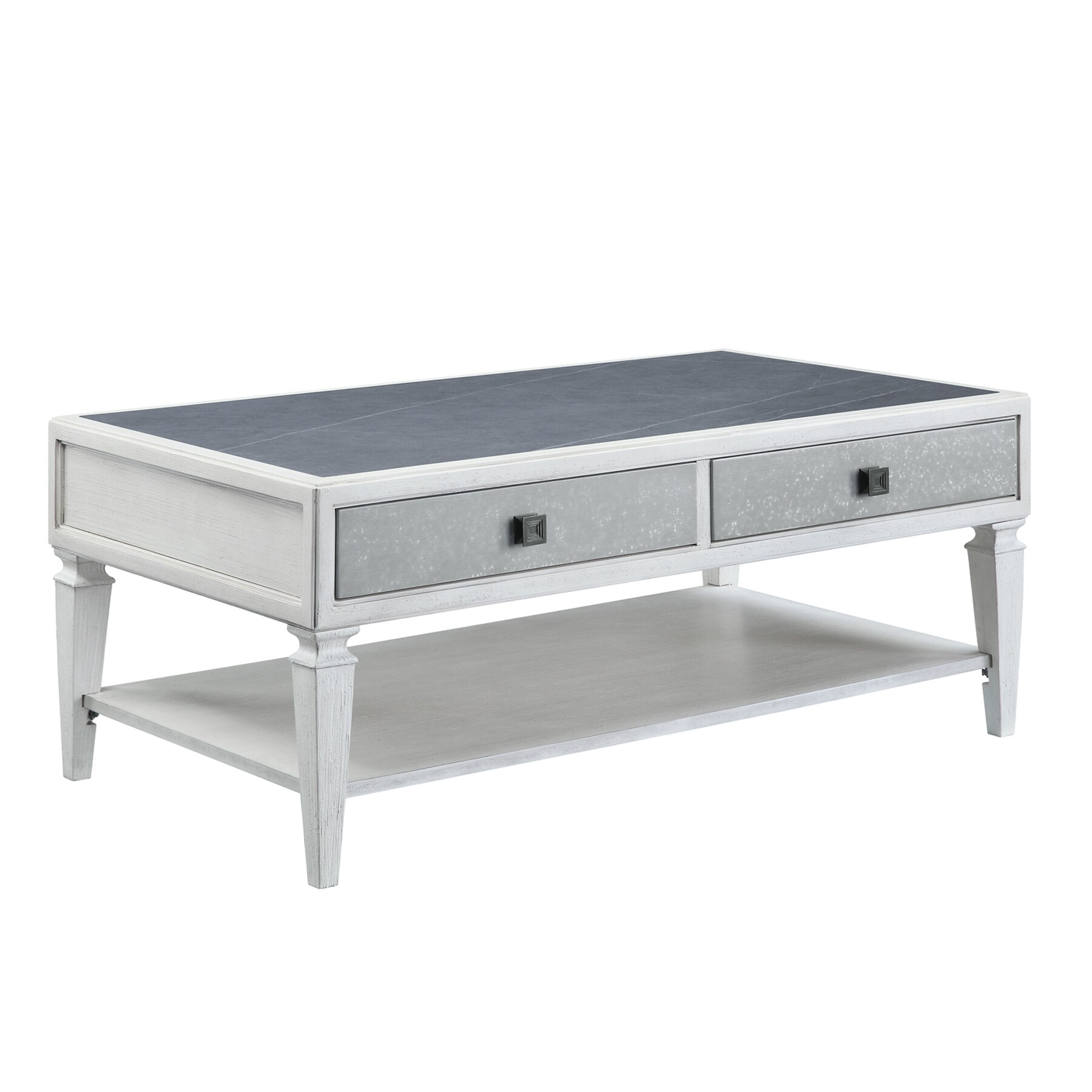 2 Drawers and 1 Open Shelf Coffee Table in Rustic Gray and Weathered White - Mycitystee
