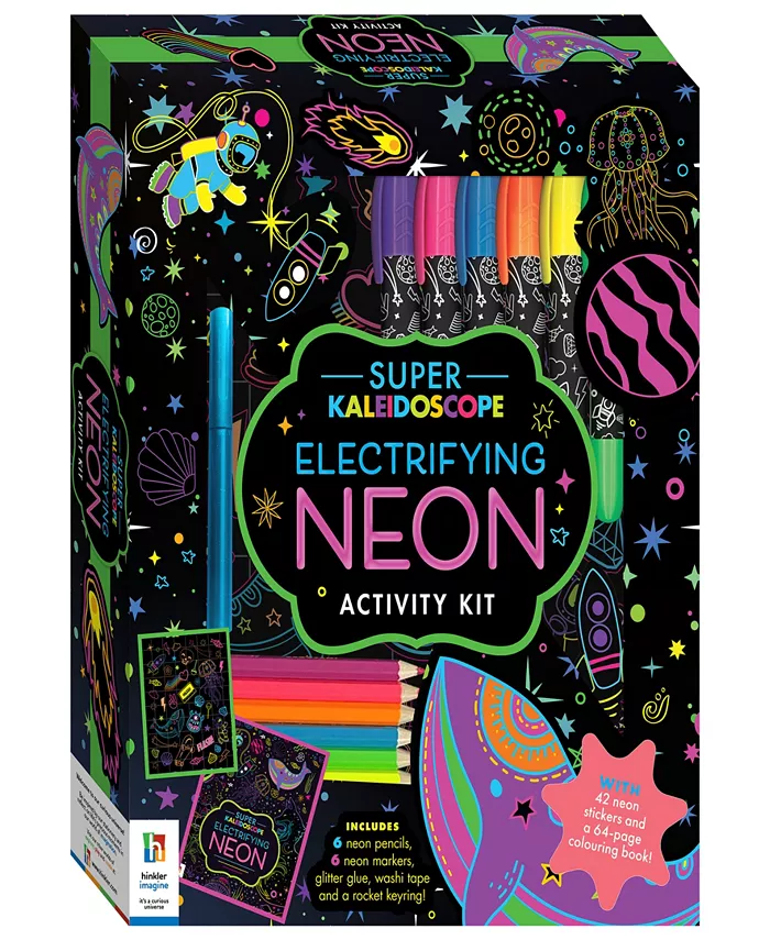 Kaleidoscope Super Electrifying Neon Activity Kit Space Themed Coloring Book With Neon Stationery And Stickers Rocket Keyring Arts And Craft Kits For - Mycitystee