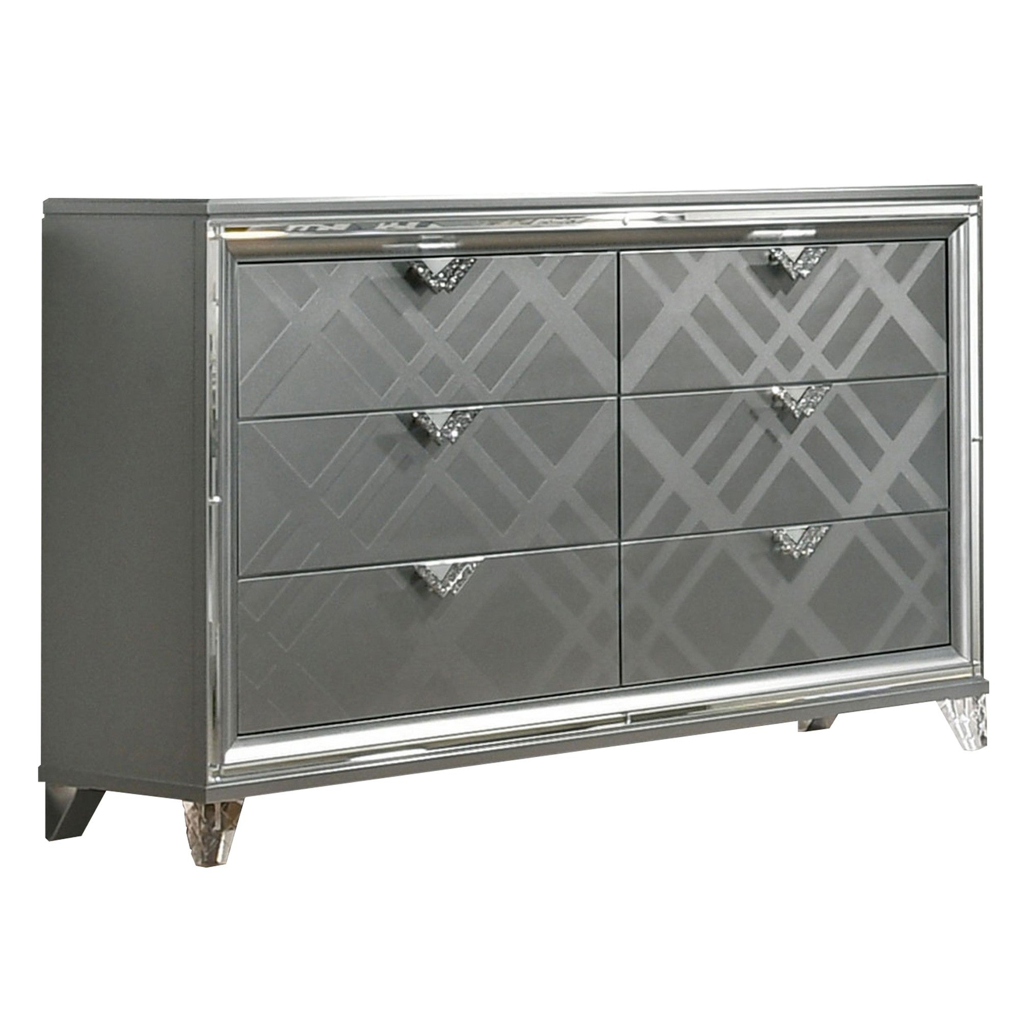 Wooden 6 Drawer Dresser with Acrylic Feet， Silver - - 33035184 - Mycitystee