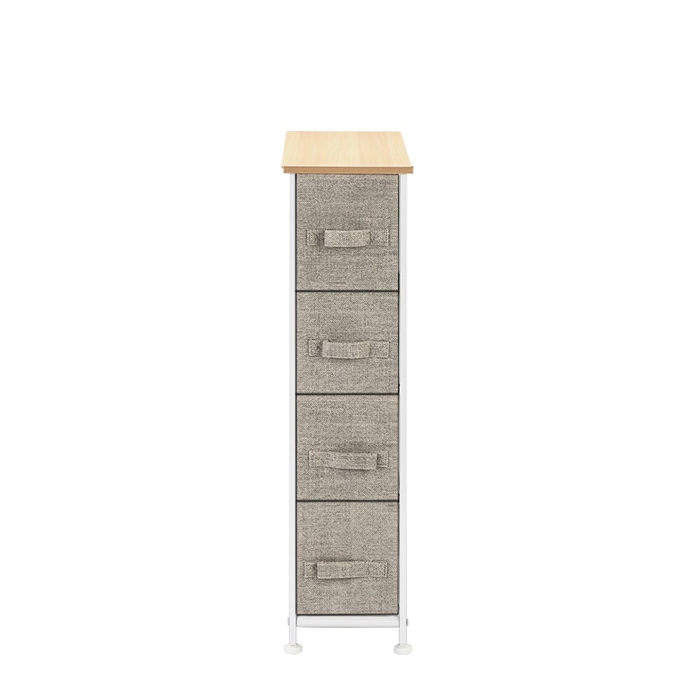 Narrow Dresser， Vertical Storage Unit With 4 Fabric Drawers， Metal Frame， Slim Storage Tower， 7.9